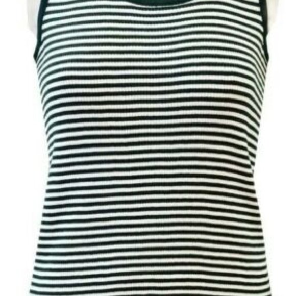 NEW St. John Sport Emerald White Stripe Ribbed Knit Shell Top Petite 2 Small 4 - Picture 4 of 8